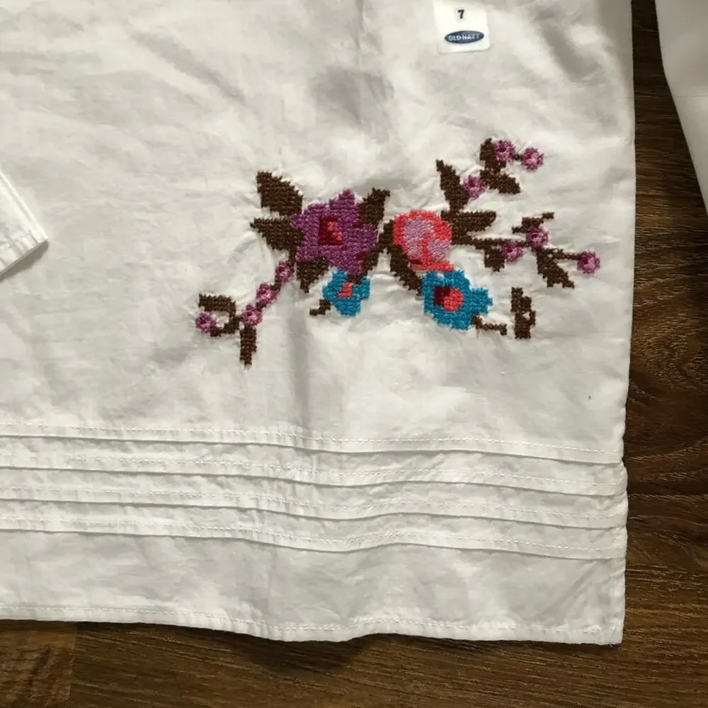 Old Navy Long Sleeve Embroidered Flowers Lace White Size 7